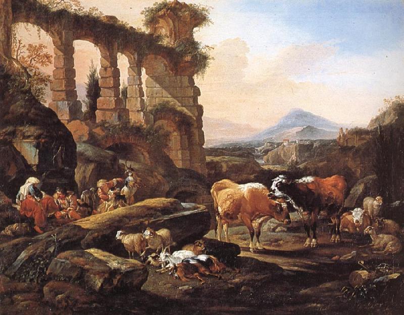 Johann Heinrich Roos Landscape with Shepherds and Animals oil painting image